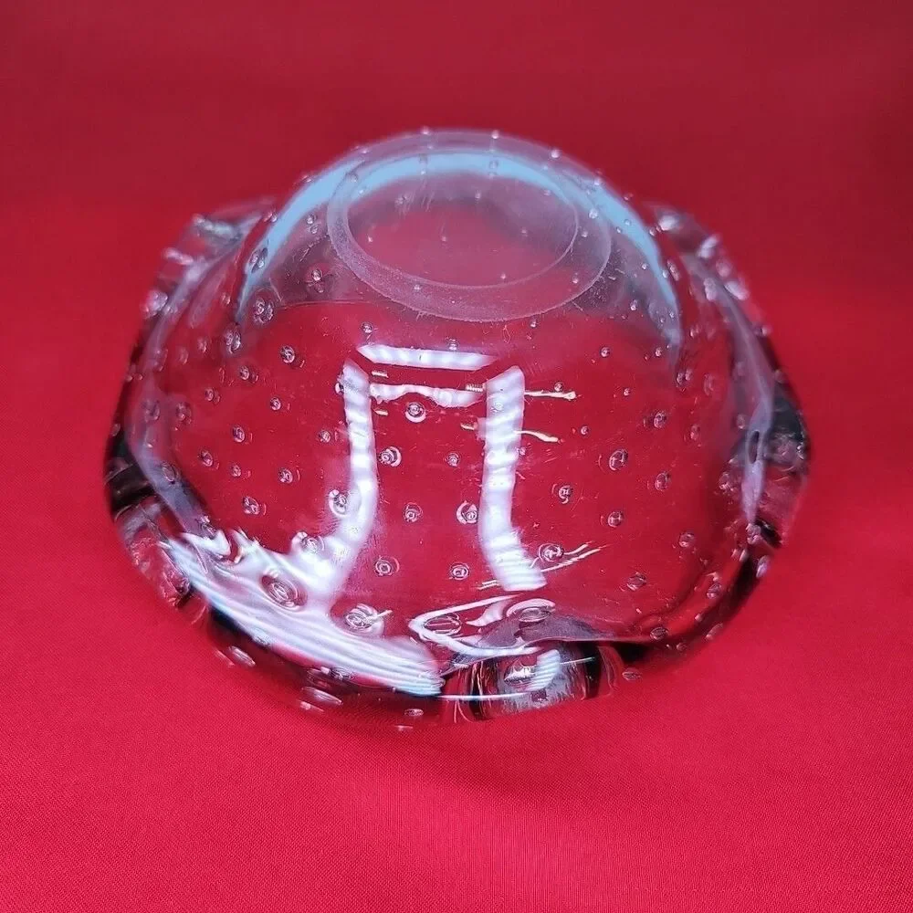 Murano Bubble Ashtray Trinket Bowl VTG Scalloped Bullicante Amethyst Violet Art